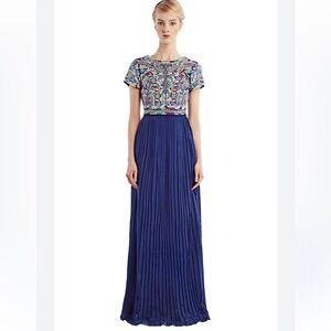 Candela Arabella Dress Navy Embroidered Pleated Open Back